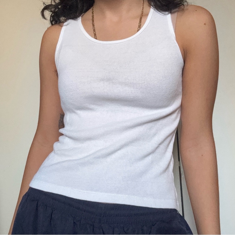 White Ribbed Tank Top